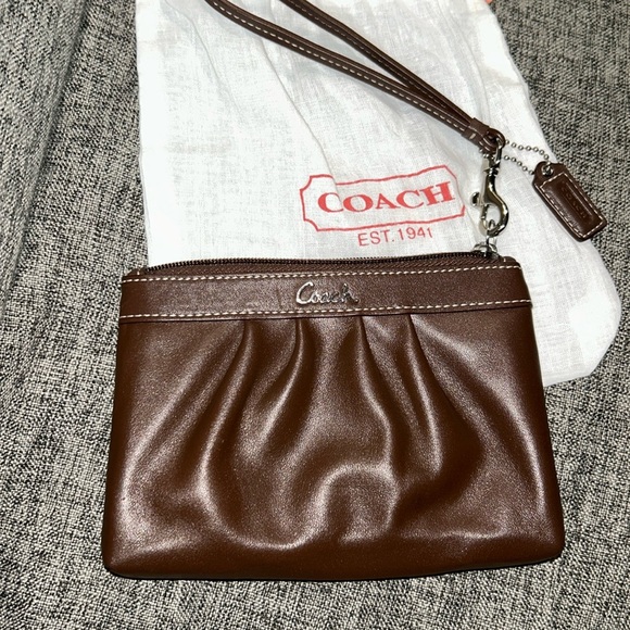 Coach Handbags - Coach Chestnut / Brown Leather Pleated Wristlet